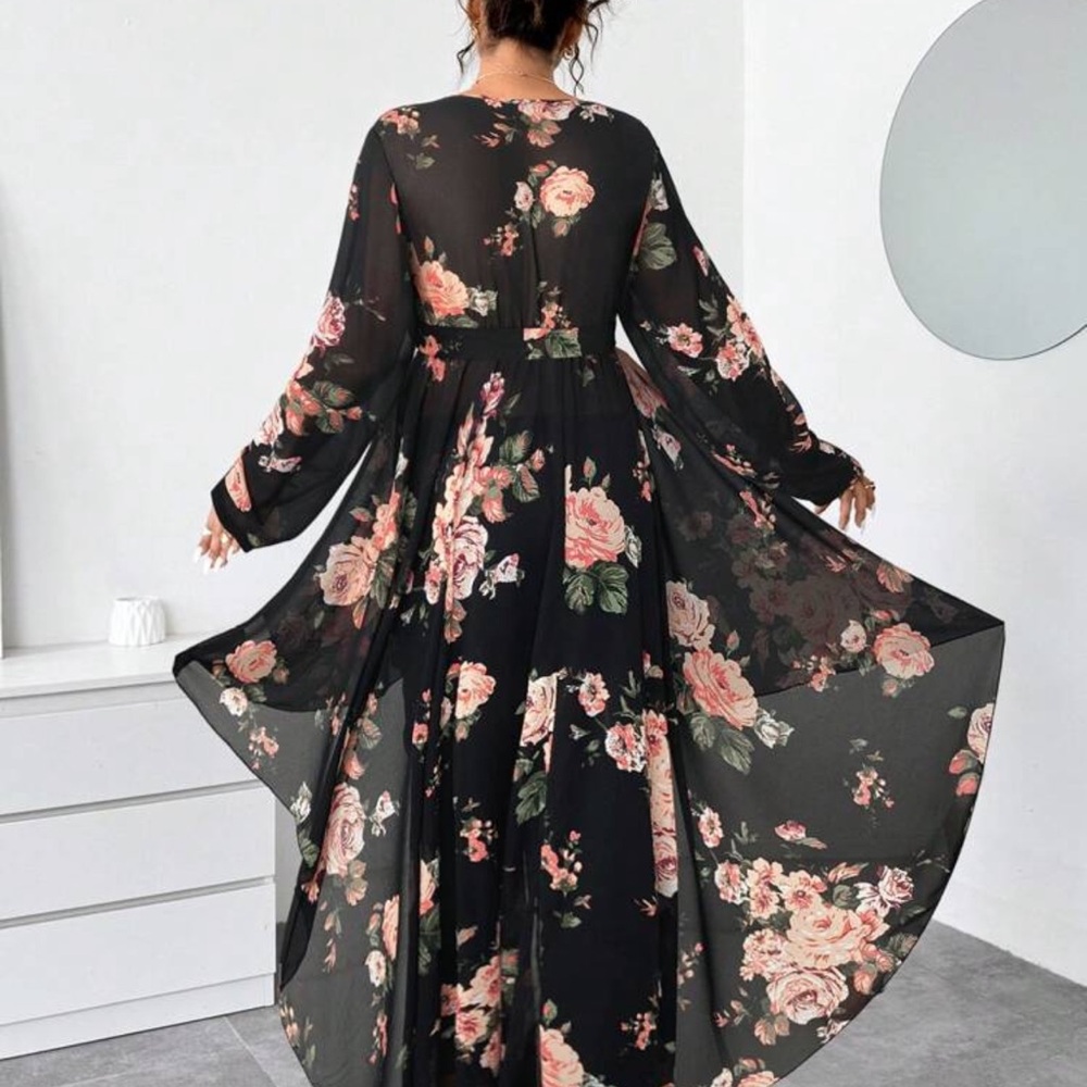 2pcs Set Elegant Black Background Large Floral Ch… - image 2